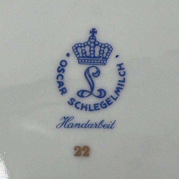 Oscar Schlegelmilch Gold Cobalt Handled Vintage Floral Porcelain Dish Plate - Picture 6 of 11